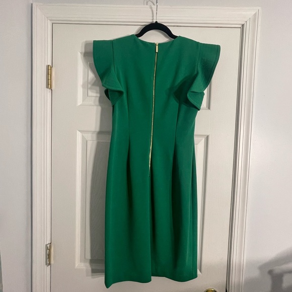 Calvin Klein Green Dress with accent sleeves, and gold zipper back. Sz 8. - Picture 4 of 6